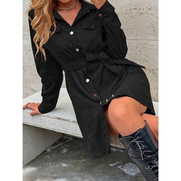 Corduroy Belted Shirt Dress rust orange - Picture 4 of 12